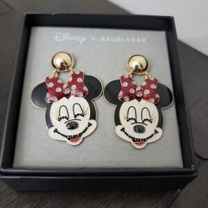 Disney x Baublebar Minnie Mouse Dangling Gold Earrings NIB